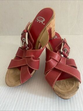 Denver Hayes Quad Comfort Red Cork Platform Leather Slide Sandals  Size 7